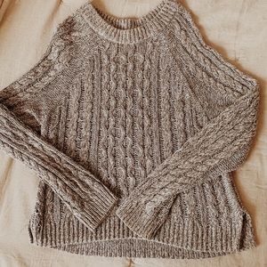 GREY MARLED CABLE-KNIT SWEATER